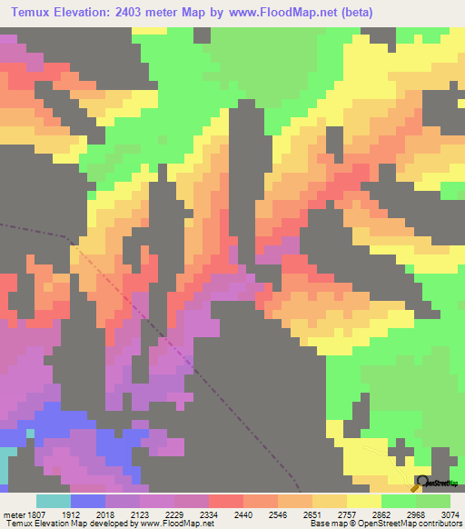 Temux,Guatemala Elevation Map