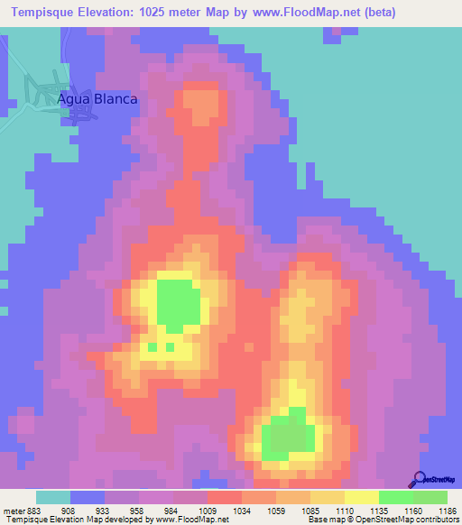 Tempisque,Guatemala Elevation Map