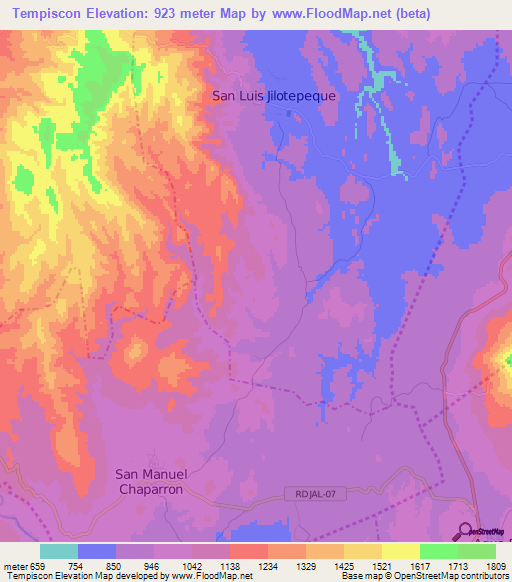 Tempiscon,Guatemala Elevation Map