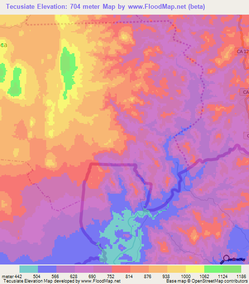 Tecusiate,Guatemala Elevation Map