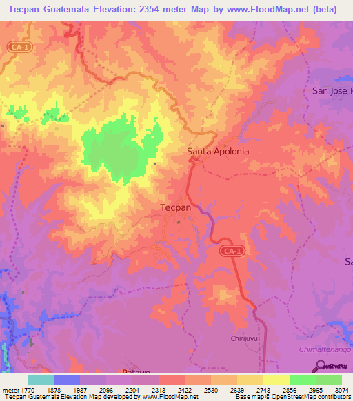 Tecpan Guatemala,Guatemala Elevation Map