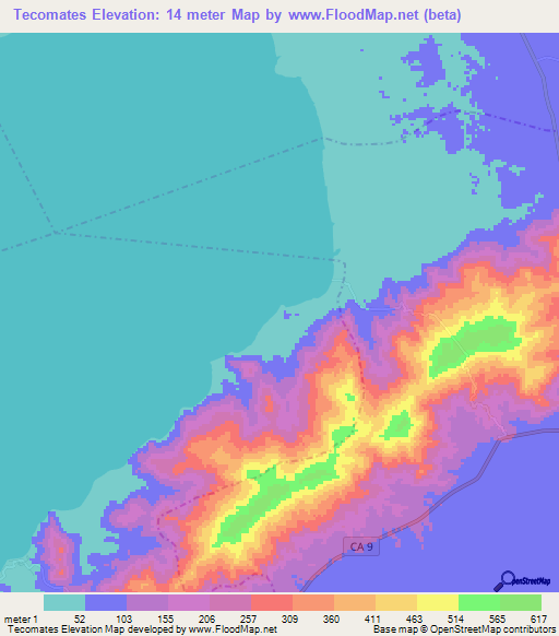 Tecomates,Guatemala Elevation Map