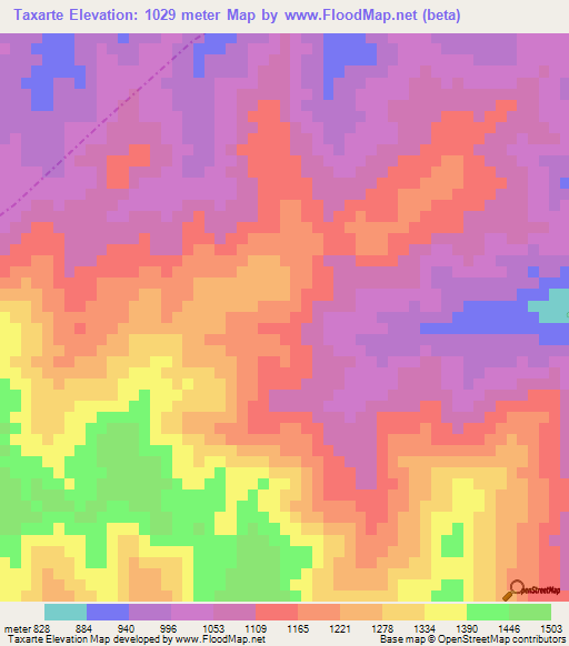 Taxarte,Guatemala Elevation Map