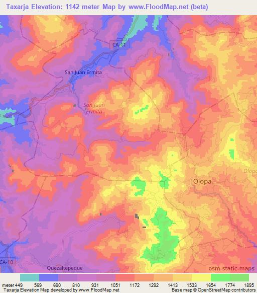 Taxarja,Guatemala Elevation Map