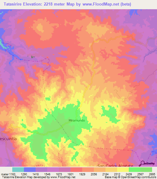 Tatasirire,Guatemala Elevation Map