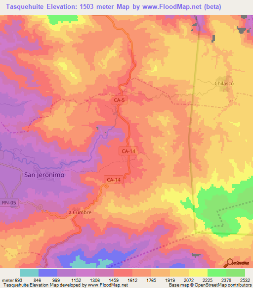 Tasquehuite,Guatemala Elevation Map