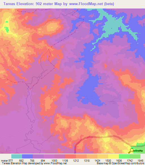 Tareas,Guatemala Elevation Map