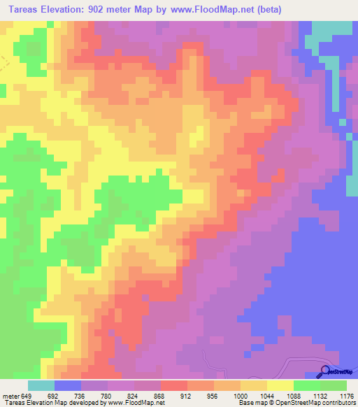 Tareas,Guatemala Elevation Map