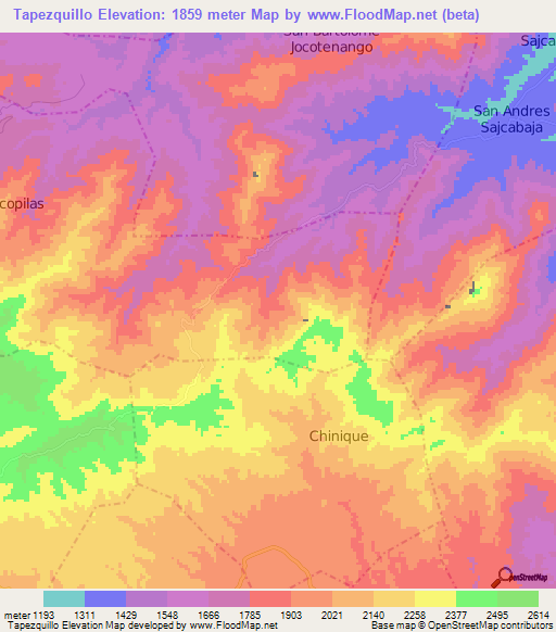 Tapezquillo,Guatemala Elevation Map