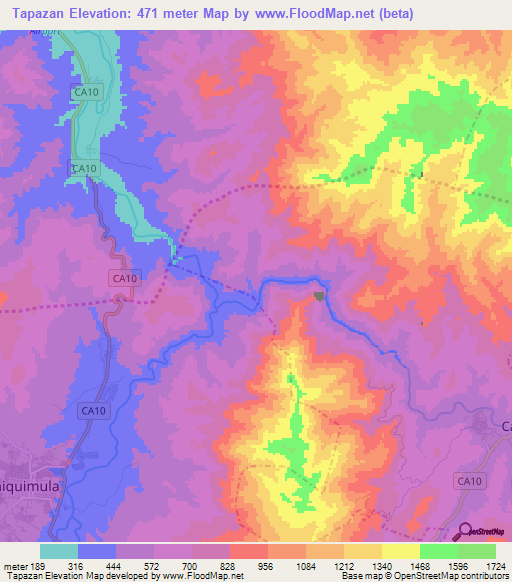 Tapazan,Guatemala Elevation Map