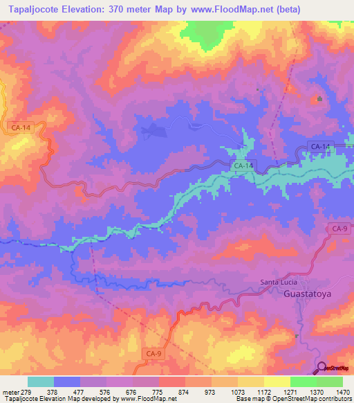 Tapaljocote,Guatemala Elevation Map