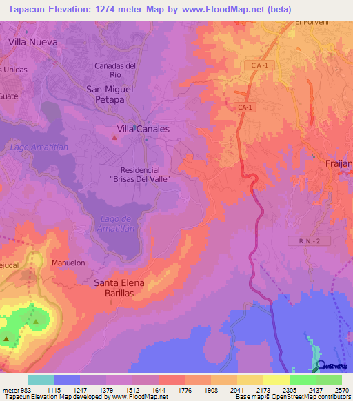 Tapacun,Guatemala Elevation Map