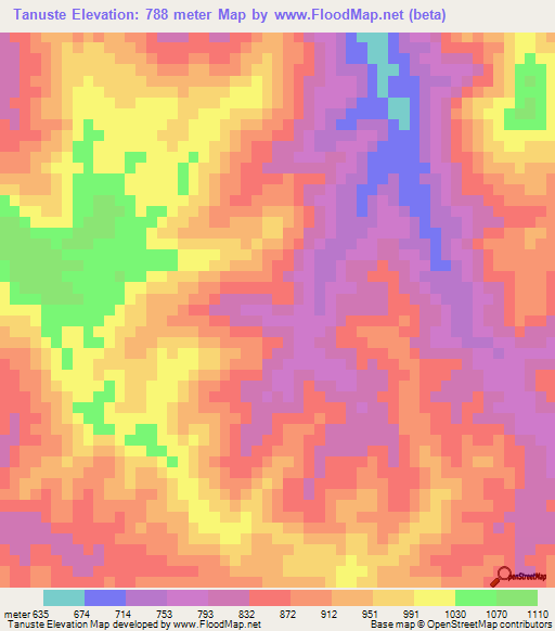 Tanuste,Guatemala Elevation Map