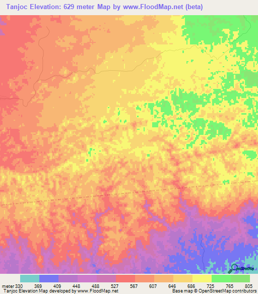 Tanjoc,Guatemala Elevation Map