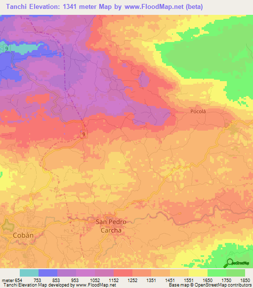 Tanchi,Guatemala Elevation Map