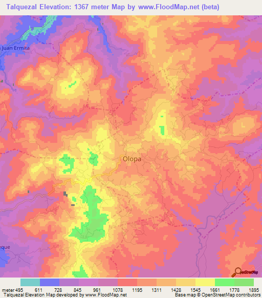 Talquezal,Guatemala Elevation Map