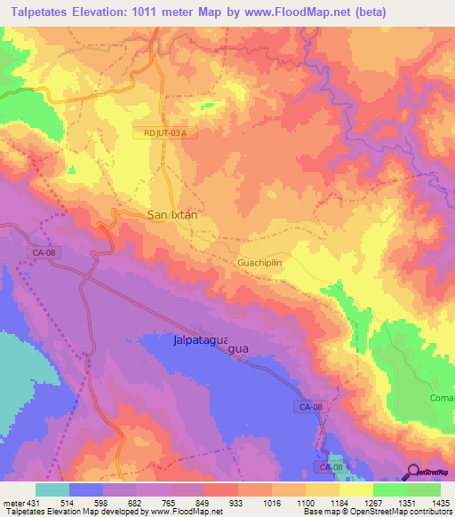 Talpetates,Guatemala Elevation Map