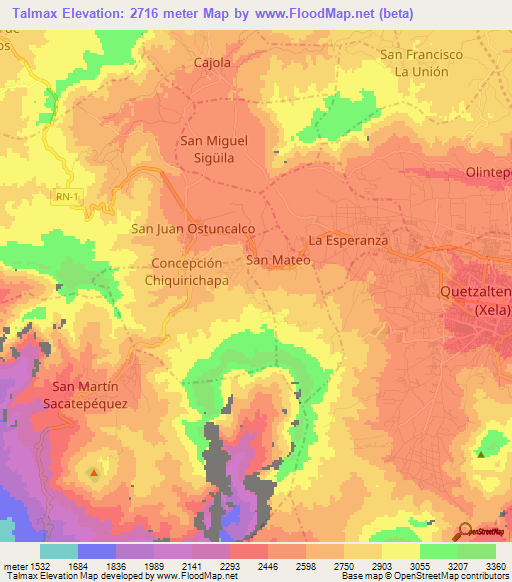 Talmax,Guatemala Elevation Map