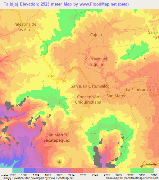 Talbijoj,Guatemala Elevation Map