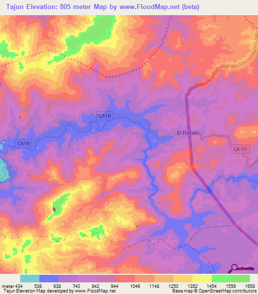 Tajun,Guatemala Elevation Map