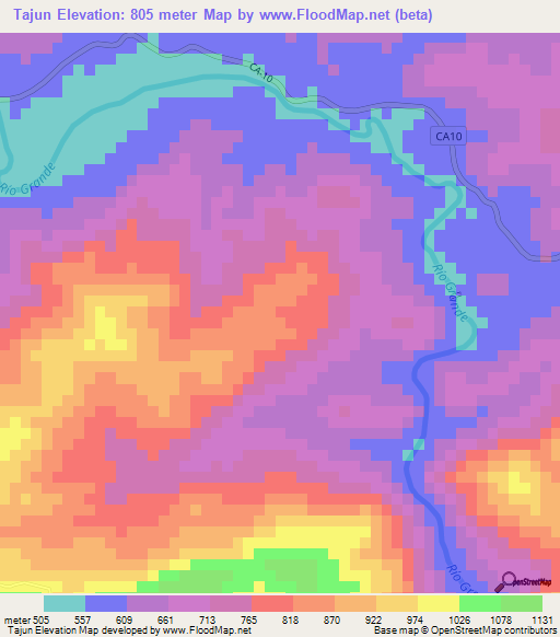 Tajun,Guatemala Elevation Map