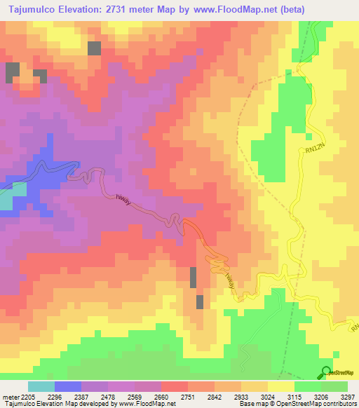 Tajumulco,Guatemala Elevation Map