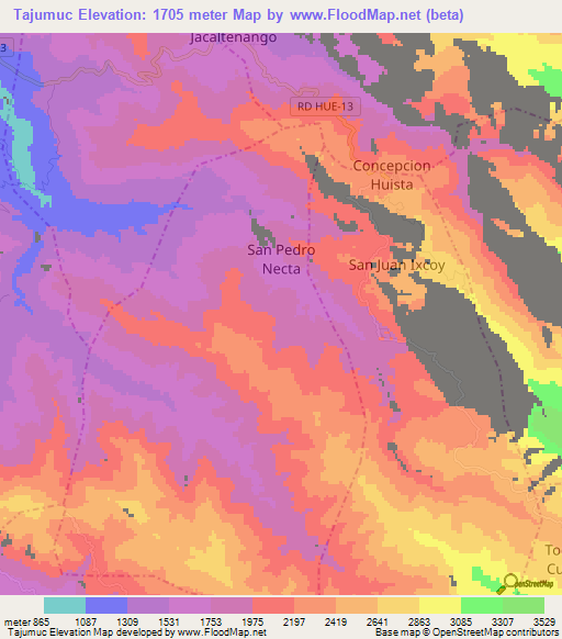 Tajumuc,Guatemala Elevation Map