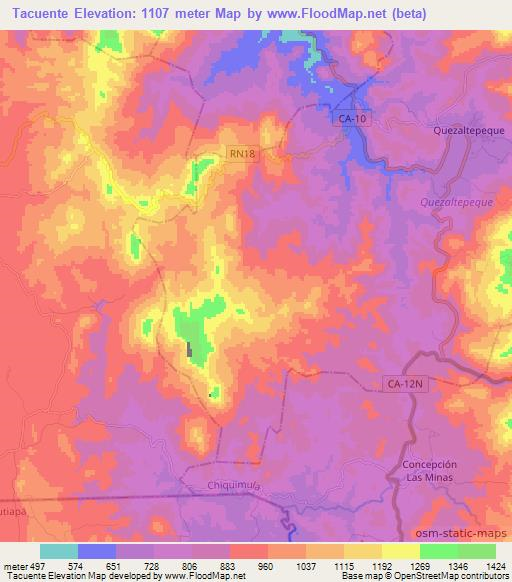 Tacuente,Guatemala Elevation Map