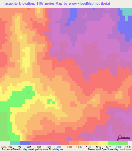 Tacuente,Guatemala Elevation Map