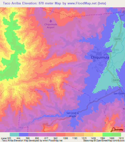 Taco Arriba,Guatemala Elevation Map