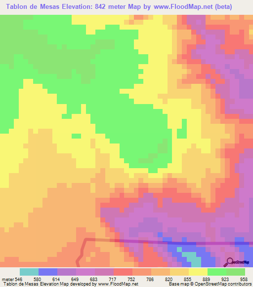 Tablon de Mesas,Guatemala Elevation Map