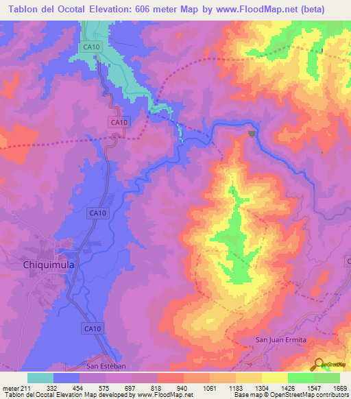 Tablon del Ocotal,Guatemala Elevation Map