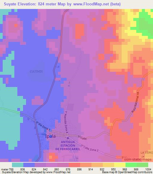 Suyate,Guatemala Elevation Map