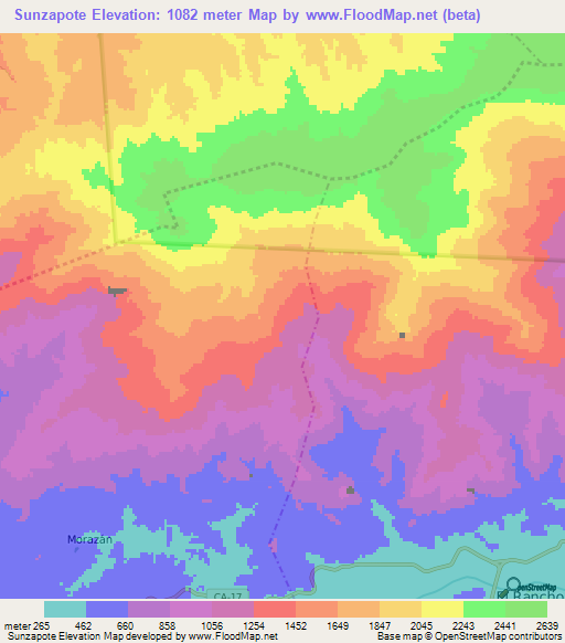 Sunzapote,Guatemala Elevation Map