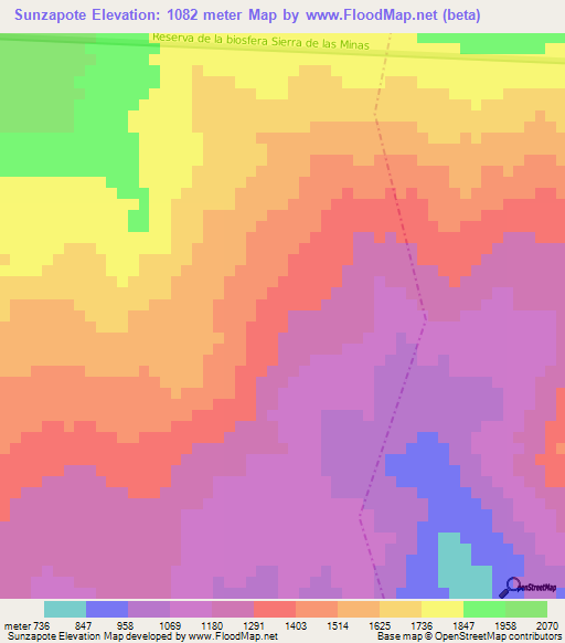 Sunzapote,Guatemala Elevation Map