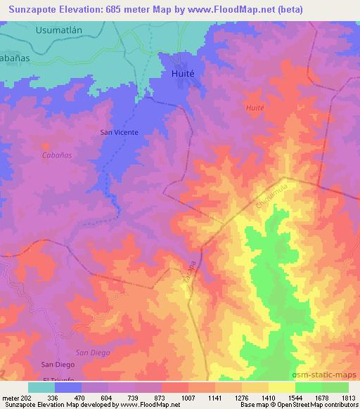 Sunzapote,Guatemala Elevation Map