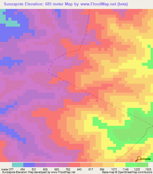 Sunzapote,Guatemala Elevation Map