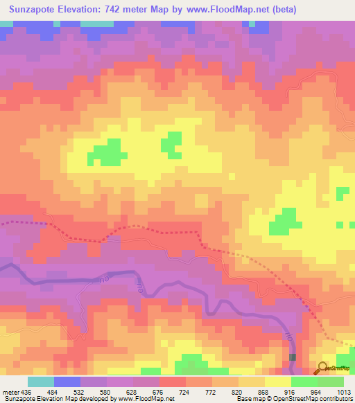 Sunzapote,Guatemala Elevation Map