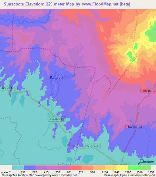 Sunzapote,Guatemala Elevation Map