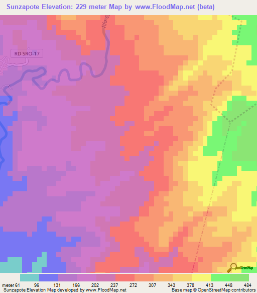 Sunzapote,Guatemala Elevation Map