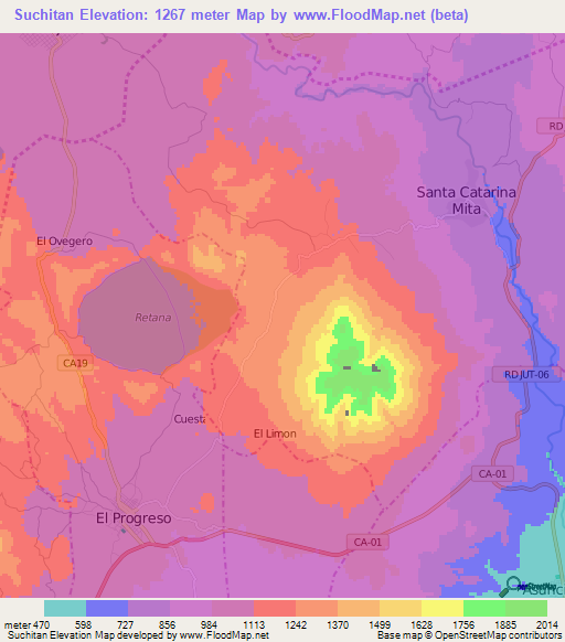 Suchitan,Guatemala Elevation Map