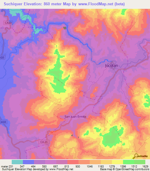 Suchiquer,Guatemala Elevation Map