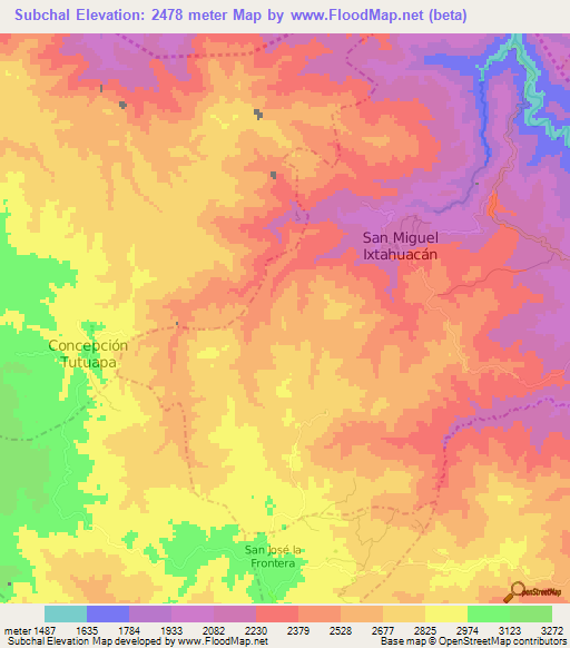 Subchal,Guatemala Elevation Map