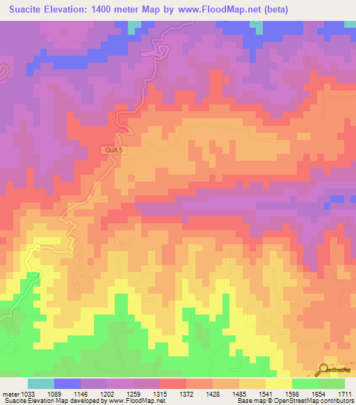 Suacite,Guatemala Elevation Map