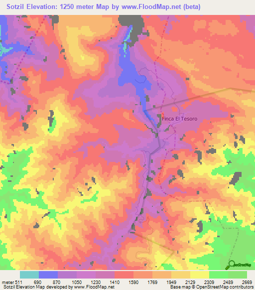 Sotzil,Guatemala Elevation Map