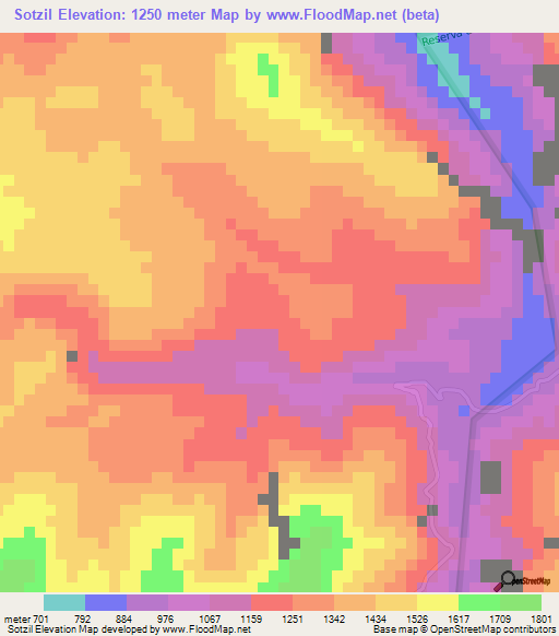 Sotzil,Guatemala Elevation Map