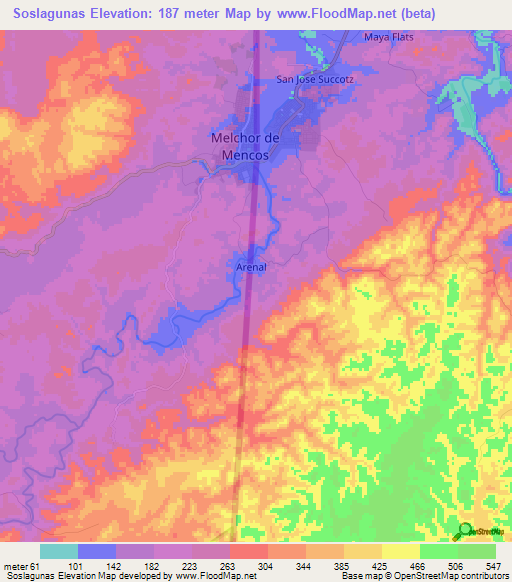Soslagunas,Guatemala Elevation Map