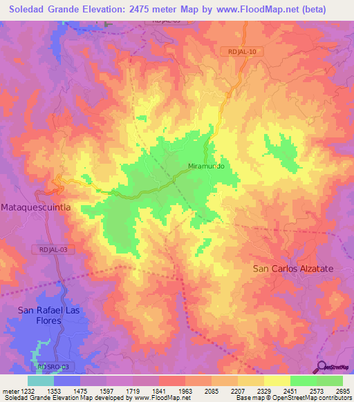 Soledad Grande,Guatemala Elevation Map