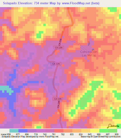 Solapado,Guatemala Elevation Map