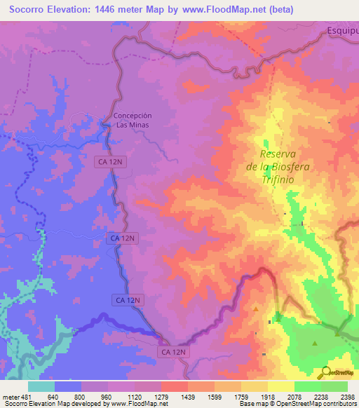 Socorro,Guatemala Elevation Map